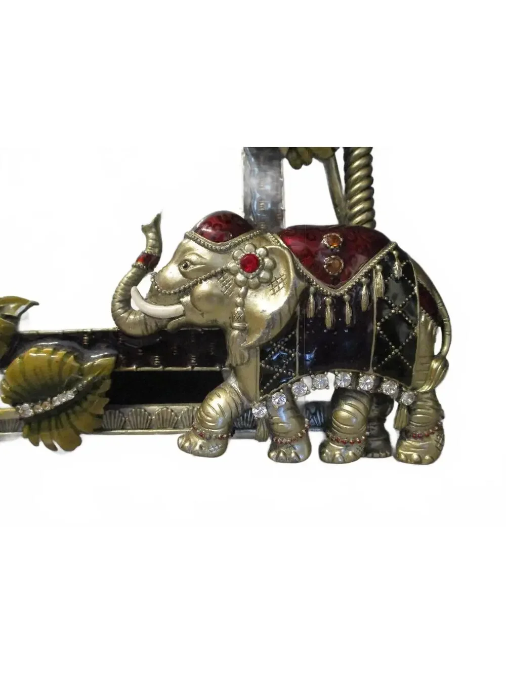 Ornate Jeweled Elephant Enamel Picture Frame - Vintage Style Boho Pewter As Is